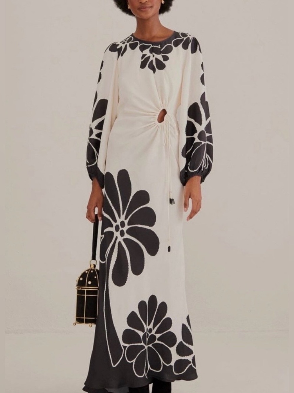 Farm Rio Black Palermo Cut Out Long Balloon Sleeve Maxi Dress